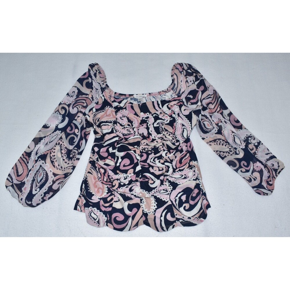 SC Society Top SZ M Long Sheer Sleeves Ruched Front